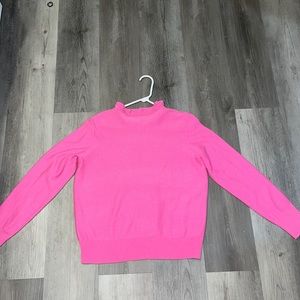 hot pink j-crew long sleeve cotton sweater shirt with detailed crew neck.